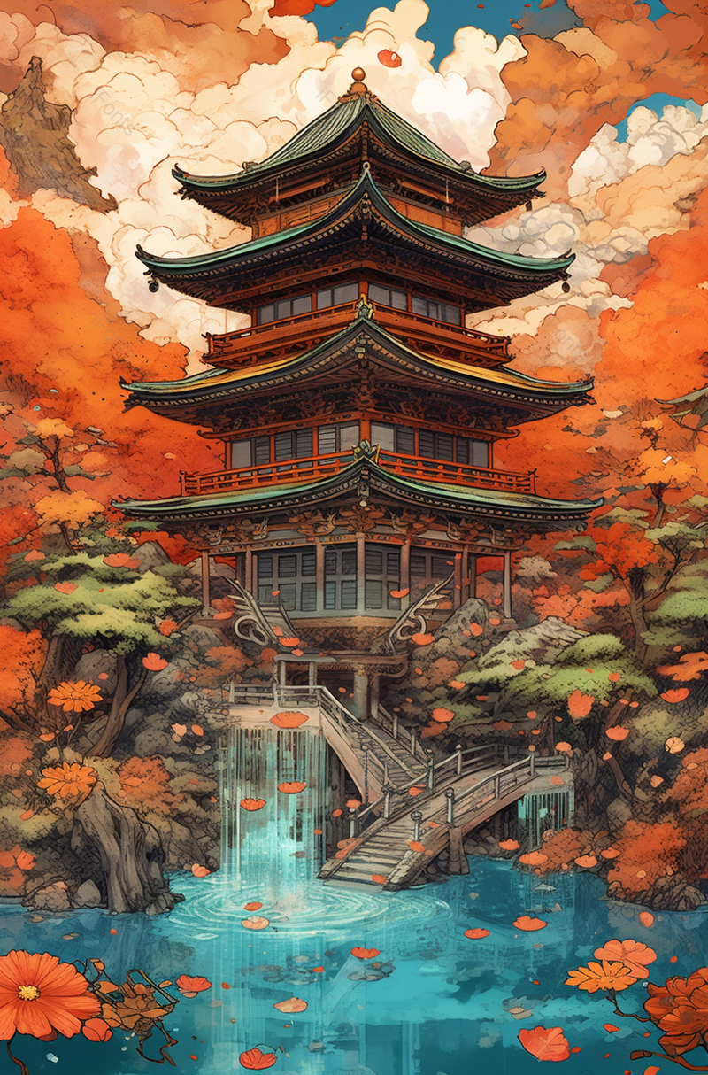 中国风楼阁国潮风节日中秋插画背景,插画/手绘图,插画/手绘图库,插画/手绘图下载,插画/手绘